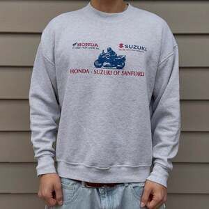 Vintage Honda Suzuki Biker Motorcycle Crewneck Sweatshirt - Gray Size L